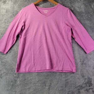 L.L. Bean Women's Top M Purple V-Neck 3/4 Sleeve‎ Casual Basic Everyday Vibe